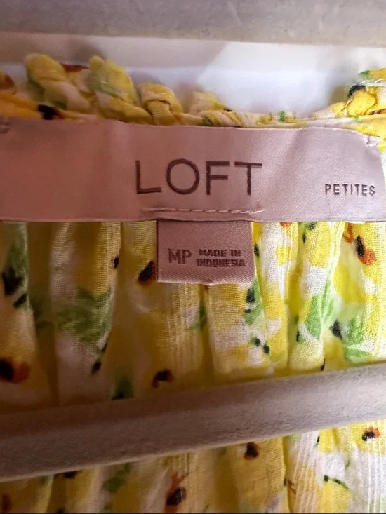 LOFT Yellow Floral Peasant Blouse with Tie - Picture 2 of 5